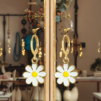 Anting-anting bunga aster kecil lucu berlapis emas Vintage bunga matahari kecil lucu dan bunga matahari kecil lucu dan aster Hoop perhiasan