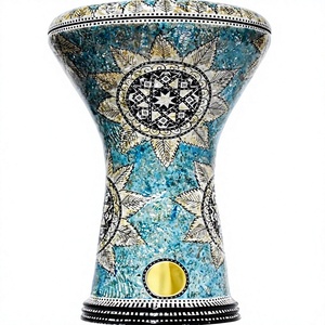 Gawharet El Fan 17,5 pouces, corps en aluminium moulé professionnel, mosaïque artisanale, motif floral bleu turquoise, étoile pour doumbek/darbuka égyptien - Product Image 1