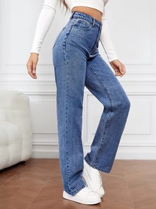 I-0582 modische gerade Jeans hose Damen lange Hosen gewaschen blau hohe Taille Mode lässig Hot Sale Wide Leg Jeans - Product Image 6