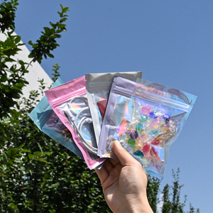 Holografik ambalaj çanta Macaron renk açılıp kapanabilir kendini mühür kilit kemik kılıfı aksesuar Mylar temizle pencere lazer fermuarlı çanta - Product Image 6