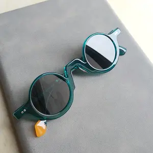 Italien Design hand gefertigte Großhandel einzigartige trend ige Unisex Acetat polarisierte Nylon Linse High Def kleine runde Sonnenbrille