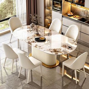 Set da Pranzo Ovale Beige Italiano per Sei Persone con Finiture Dorate e Piano in Marmo, Arredamento Best-Seller per Appartamenti, Ristoranti e Hotel - Product Image 5