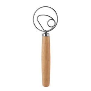 사용자 정의 덴마크 반죽 거품기 스테인레스 스틸 반죽 거품기 네덜란드 스타일 빵 반죽 손 믹서 긴 나무 손잡이 네덜란드 스타일 털 - Product Image 3