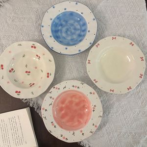 乐益韩式ins不规则手拉花8寸陶瓷深盘高美学甜品沙拉汤盘 - Product Image 3