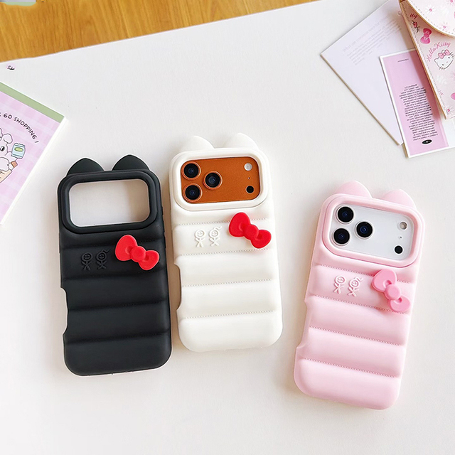 MOQ 500 Cute 3D Cartoon Phone case Suitable for iPhone 17 16 15 14 13 12 11 Pro max Plus Anti Drop Silicone Puffer Jacket Covers