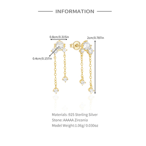 Aretes CANNER de Plata Esterlina 925 con Circonita Blanca, Diseño de Borla y Cadena, Chapados en Oro de 18K para Chicas - Product Image 2
