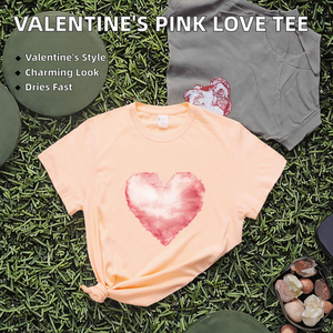 เสื้อยืดคอกลมแขนสั้นพิมพ์ลายรักสีชมพูวันวาเลนไทน์ เนื้อผ้าถักระบายอากาศได้ดี สำหรับผู้หญิงไซส์ใหญ่ เสื้อคู่รัก - Product Image 2