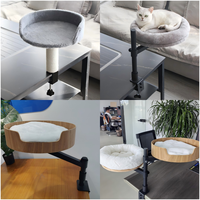Hamac Amovible YOUME pour Chat, avec Bord en Peluche et Support Métallique, pour Bureau ou Fenêtre, Lit de Bureau Réglable pour Chat