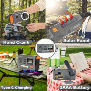 Nouvelle <span class=keywords><strong>radio</strong></span> numérique AM/FM à manivelle solaire d'urgence 2000 mAh avec prise casque, lampe torche LED et batterie externe - Product Image 3