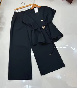 Ensemble élégant deux pièces pour <span class=keywords><strong>femme</strong></span>, vente en gros d'usine, décontracté d'<span class=keywords><strong>été</strong></span>, sans manches, avec ceinture, gilet et <span class=keywords><strong>pantalon</strong></span> large, couleur unie, idéal pour le bureau - Product Image 5