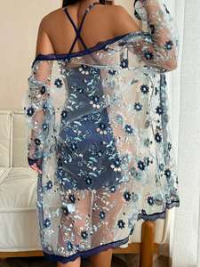 Оптовая Продажа с фабрики, Роскошная сексуальная пижама, Длинные вышитые сексуальные длинные платья, сексуальное нижнее белье, комплект из 2 предметов в наличии - Product Image 2