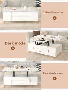 Table basse/salle à manger multifonctionnelle en bois massif avec plateau relevable, style crème, table pliante compacte pour petits salons, meubles de maison - Product Image 3