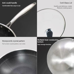 OEM/ODM 32cm à trois plis épaissi <span class=keywords><strong>en</strong></span> nid d'abeille non revêtu grand <span class=keywords><strong>Wok</strong></span> chinois à induction profonde <span class=keywords><strong>en</strong></span> acier inoxydable <span class=keywords><strong>18</strong></span>/<span class=keywords><strong>10</strong></span> antiadhésif avec couvercle - Product Image 5