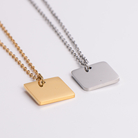 Bijoux personnalisés plaques en acier inoxydable zircon blanc carré pendentif collier pierre précieuse pour la gravure au laser