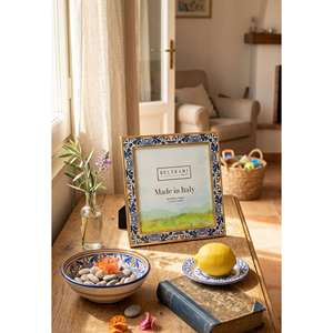 Beltrami <b>Photo</b> <b>Frame</b> Enamel <b>Square</b> Maiolica Gold 4x6 Inch Real Silver Plated Made in Italy - Product Image 2