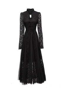 Abito lungo <span class=keywords><strong>in</strong></span> pizzo nero all'ingrosso 2024 <span class=keywords><strong>vestiti</strong></span> autunnali da donna ricamo <span class=keywords><strong>in</strong></span> pizzo Sexy <span class=keywords><strong>Tulle</strong></span> Mesh abito da sera a manica lunga XL - Product Image 1