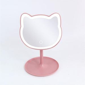 Miroir de maquillage lumineux LED en forme d'oreilles de chat, miroir cosmétique en verre pour salle de bain, miroir de maquillage sur pied pour table - Product Image 1
