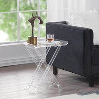 Tables d'appoint pliantes modernes en acrylique pour salon, chambre, hall - Petites tables d'appoint transparentes avec poignée, montage facile, mobilier de maison