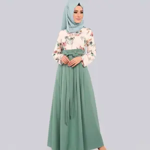 패션 럭셔리 컬러 카프탄 이슬람 라마단 이슬람 의류 터키 여성 바주 쿠룽 두 조각 세트 인쇄 꽃 두바이 아바야