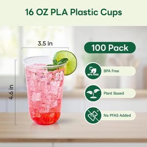 Vaso Desechable Personalizado de Plástico Biodegradable PLA Transparente de 16oz PP PET para Jugos, Parfaits, Smoothies y Fiestas con Tapa - Product Image 3