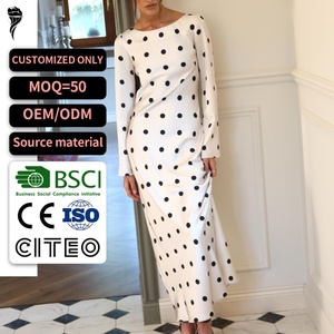 <span class=keywords><strong>Abito</strong></span> Midi Bianco <span class=keywords><strong>a</strong></span> Pois da Donna 2026 Nuovo Modello con Collo <span class=keywords><strong>a</strong></span> Barchetta e Maniche Lunghe, Vestito Aderente Casual, Servizio Personalizzato OEM ODM - Product Image 1