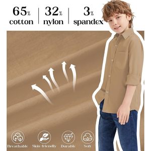 Chemise habillée à manches longues pour garçons, chemise uniforme avec poche poitrine, 9 mois-16 ans - Product Image 3