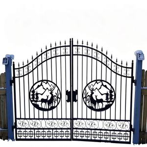 Portails battants manuels de 20 pieds en fer forgé noir thermolaqué pour allée, <span class=keywords><strong>jardin</strong></span> et cour, taille personnalisée - Product Image 6