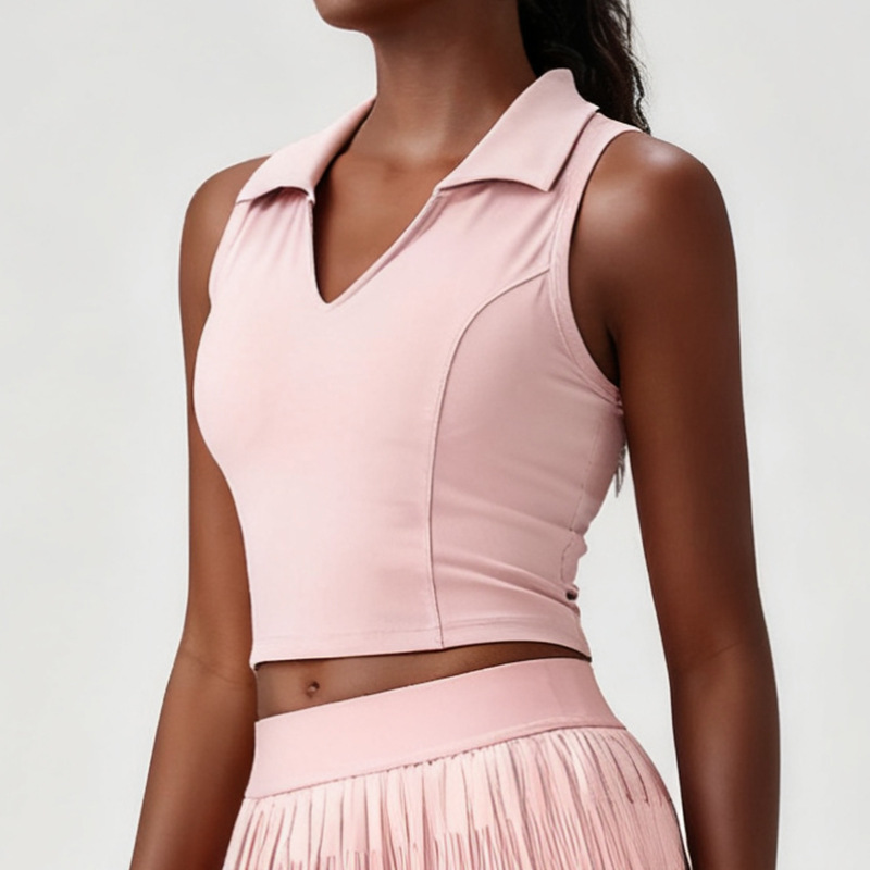 Women's Breathable Nylon Tight Yoga Top, High-quality Breathable and Moisture Absorbing Tennis Sportswear, Built-in Bra