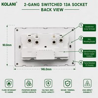Prise murale britannique double 13A avec interrupteur et voyant néon, 13A, ignifuge, PC, double prise murale 3 broches, Kolani OEM ODM UK