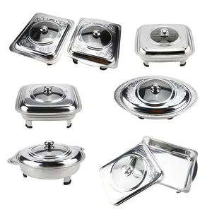 Luxury Stainless Steel Chafing Dish Combination Glass Visible Lid Four Legged Chafing Dish Hotpot Buffet Serving Trays