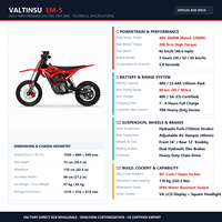 Moto tout-terrain électrique Valtinsu EM-5, étanche IPX6, moteur central 3840W, charge maximale 110 kg, robuste