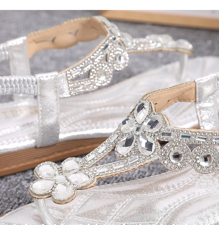 Large Size Rhinestone Sandals Femme Korean Flat Heel Hollowed Bohemian Women Shoes