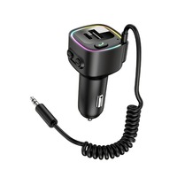 Pemancar FM tanpa kabel mobil, adaptor daya 30W, pemutar MP3, pengisi daya mobil USB ganda, pengisian cepat PD, tahan api, pemancar FM