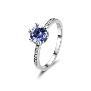 Wholesale price fine silver 925 jewellery tanzanite blue zircon crown eternity engagement ring