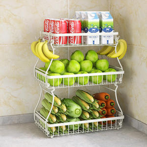 <span class=keywords><strong>Portafrutta</strong></span> <span class=keywords><strong>Vintage</strong></span> a 3 Ripiani Staccabile in Metallo con Ganci per Banane per Banconi da Cucina - Contenitore Multifunzionale Salvaspazio - Product Image 3