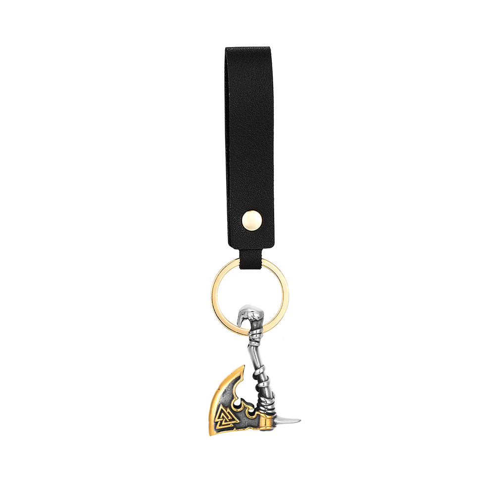 Two-tone pendant leather cord keychain