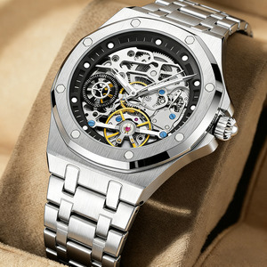 Herren Luxus Automatik-Mechanische Armbanduhr mit Legierungszifferblatt Edelstahlarmband Gangreserve-Anzeige Hip-Hop-Stil - Product Image 1