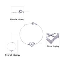 Bracelet chaîne et maillons en argent sterling 925 plaqué platine, design cœur en zircon, pour femme - Cadeau idéal pour les occasions festives