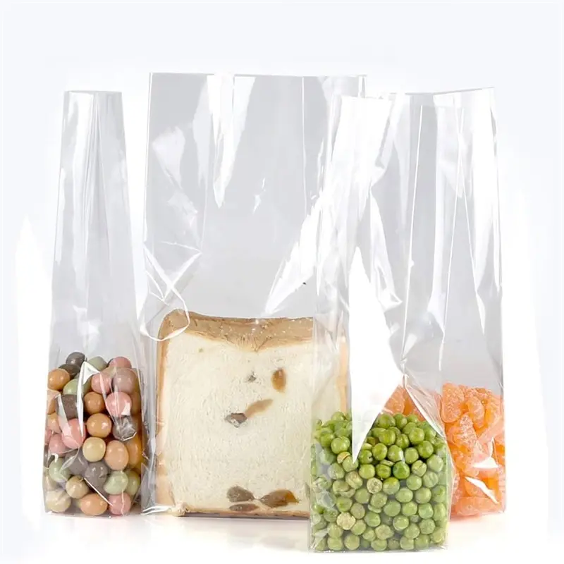 Clear plastic opp cellophane square bottom side gusset cello bags for candy