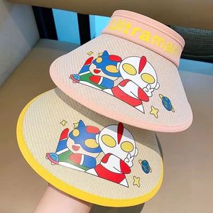 Chapeau de soleil pour enfants, dessin animé Ultraman, en paille tressée, réglable, à large bord, pour garçons, super mignon - Product Image 3