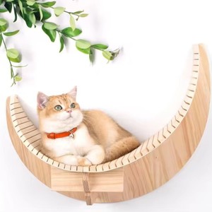 Estructura de madera para trepar para gatos, montada en la pared, cama para gatos en forma de luna, decoración para el hogar, árbol para gatos, artículos para mascotas de madera maciza, cama para gatos - Product Image 1