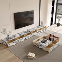 Mesa de Centro Moderna con Tapa de Mármol y Cajones de Almacenamiento, Mueble para TV, para Sala de Estar, Dormitorio, Comedor u Hotel