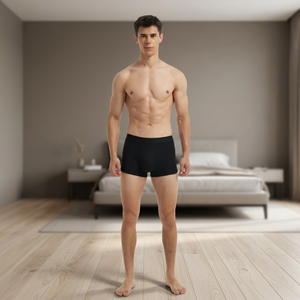 Caleçons boxers pour hommes taille mi-haute, noirs unis, en spandex tricoté sans couture, sous-vêtements écologiques - Product Image 4
