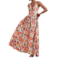 Robe d'été à motifs floraux européens et américains Style ethnique transfrontalier Sexy Slim Fit Spaghetti Strap Casual Floor-Length Max
