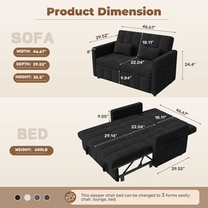 3-in-1 <b>Convertible</b> Velvet Modern <b>Sofa</b> <b>Bed</b> Sleeper Couch Storage 5-Level Adjustable Backrest for Living Room Home Office Bedroom - Product Image 4