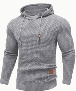 Pull à manches longues à capuche texturé pour homme, pull à capuche en tricot de couleur unie, pull texturé - Product Image 4