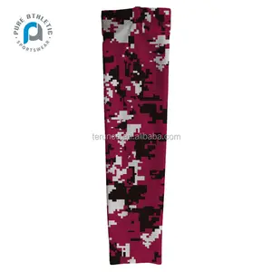 Lengan Pelindung Matahari Camo Digital, Lengan Kompresi Kualitas Bagus, Merah Gelap, Hitam Putih