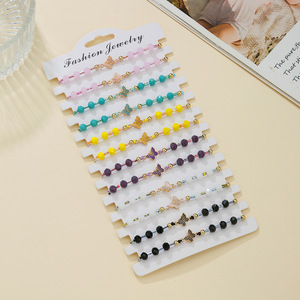 Fashion Beaded <b>Bracelet</b> Set Colorful <b>Crystal</b> Alloy Butterfly Unisex Jewelry Gift Yiwu Origin - Product Image 1