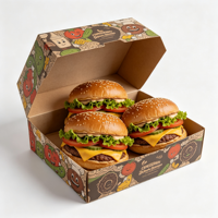 Scatola per Hamburger Personalizzata con Logo, Resistente e Monouso, in Carta Kraft Ecologica, Confezione a Conchiglia con Design Stampato UV a Quattro Colori