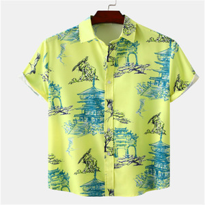 Chemise décontractée à manches courtes pour homme, imprimé vert, col rabattu, popeline, tenue d'été - Product Image 6
